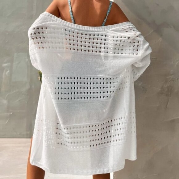 light Weight Casual Open Front Cardigan White - Picture 6 of 7